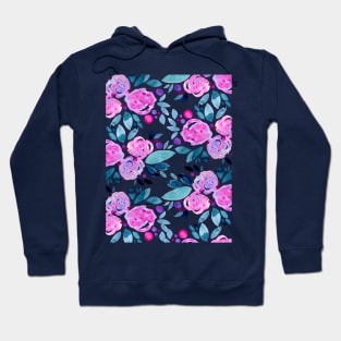 Watercolor flower bouquet pattern - pink and teal Hoodie